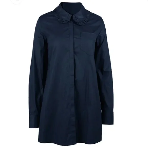 Pink Tartan | Ruffle Collar Tunic In Navy - Picture 8 of 9